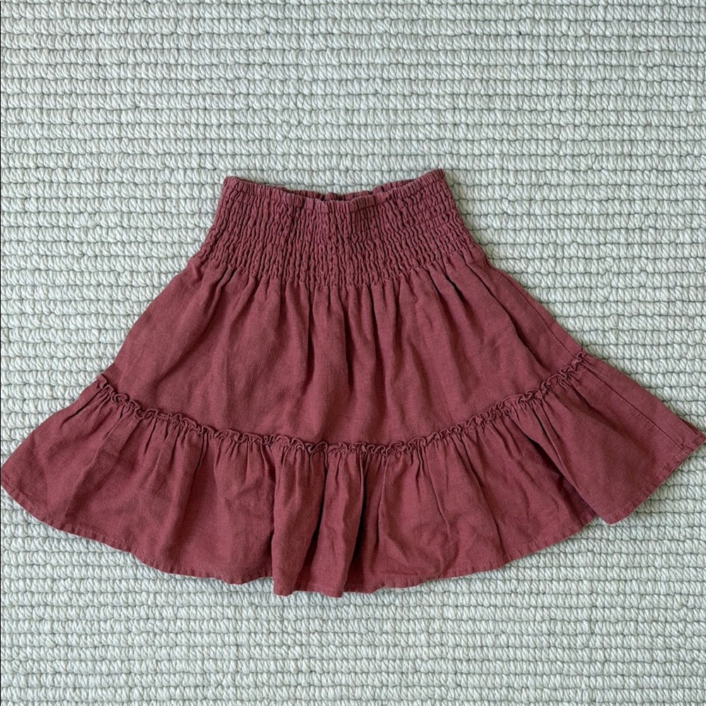 Girls linen blend tiered skirt in terracotta